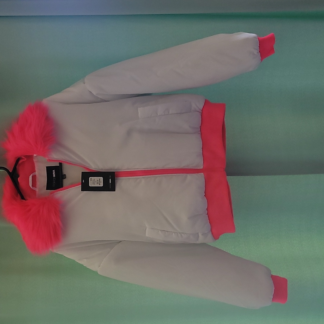 Fashionova Brightside Puffer Jacket, Size: M, Color: White With Bright Pink Tri